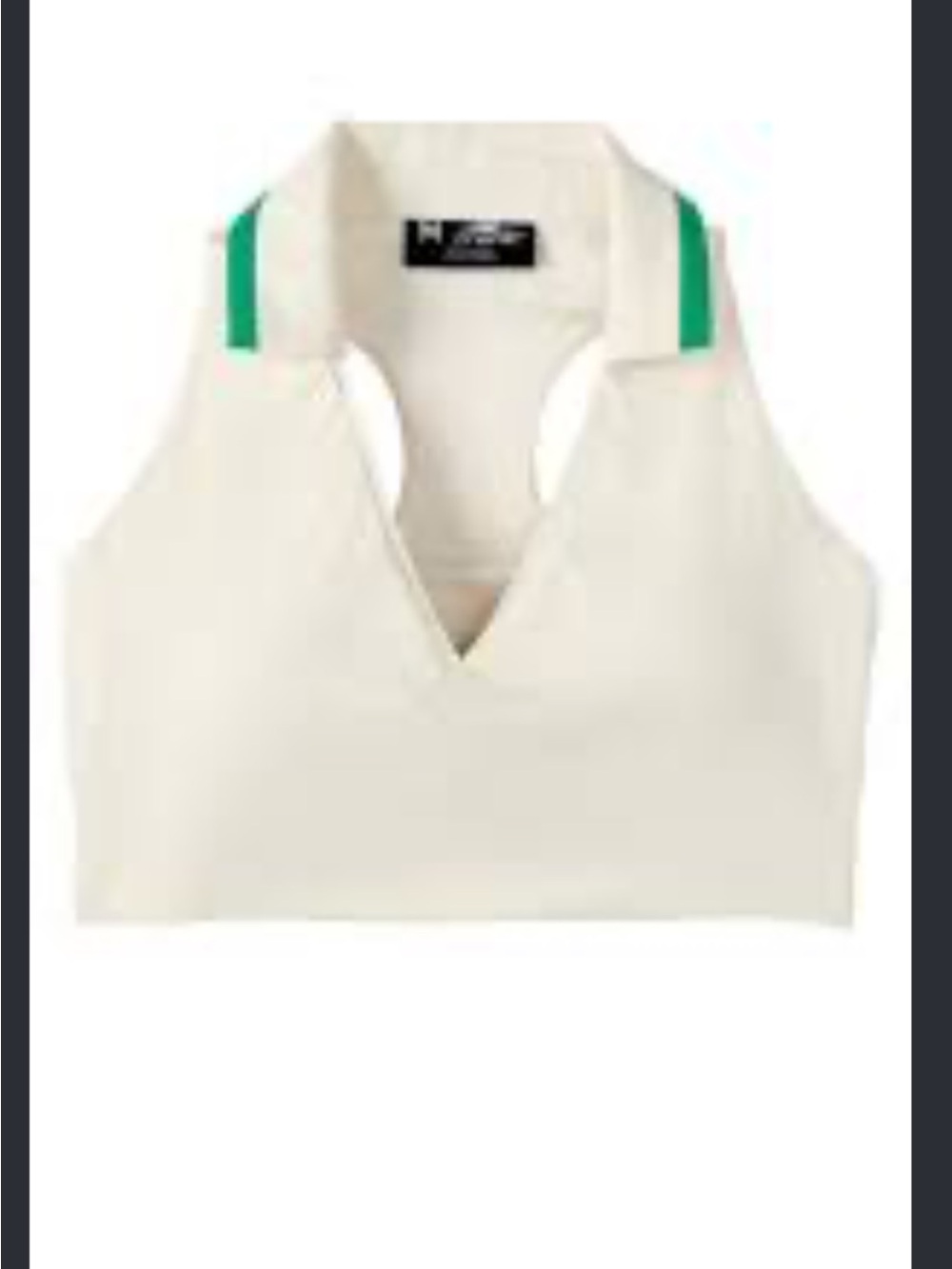 Cropped Sleeveless Polo Tank in Cream with Green Trim crane - woman’s medium